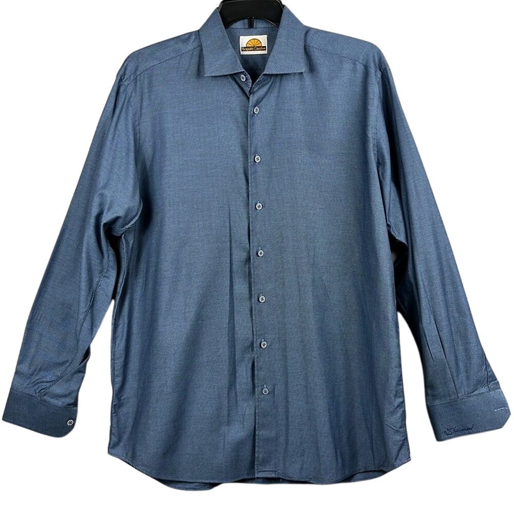 Bespoke Carolina Long Sleeve Button Up Dress Shirt Mens Size Large Blue